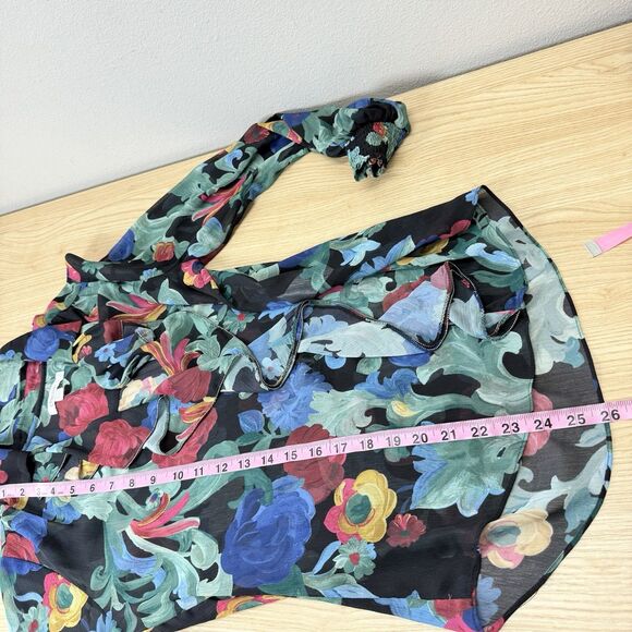 Chico’s Sheer Floral Ruffle Blouse Womens Size 8 Beaded Trim Tropical Office - Picture 9 of 10